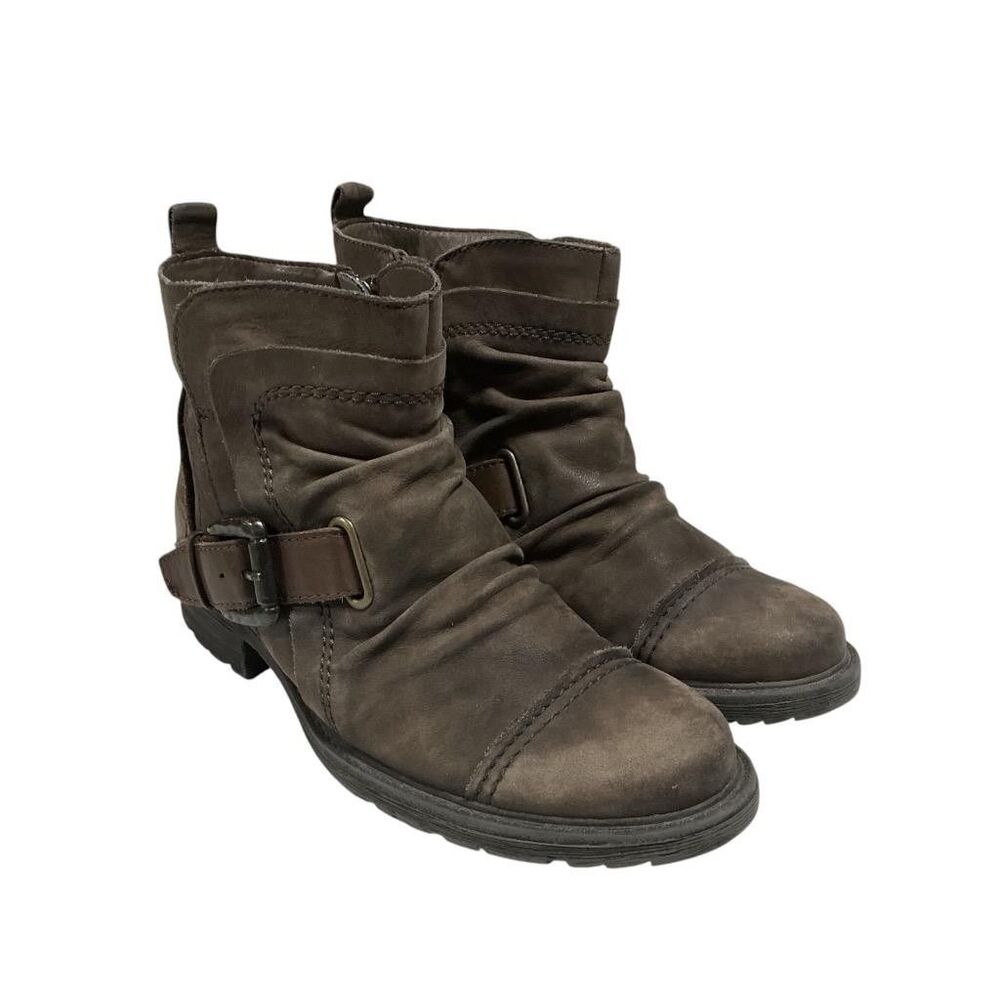 Earth Ankle Boots Women 8.5 B Brown Leather Comfort Slouchy Zip Casual Cushioned